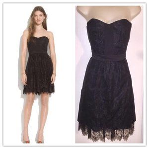(NEW) Madewell Black Strapless Lace Dress Size 6